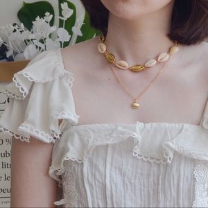 Gold Plated Cowrie Seashell Necklace Choker Set
